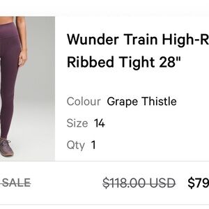lululemon athletica Wunder Train High-Rise Leggings in Grape Thistle
